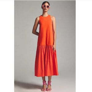 Maeve Anthropologie midi dress size XS orange sleeveless flounce cotton NEW